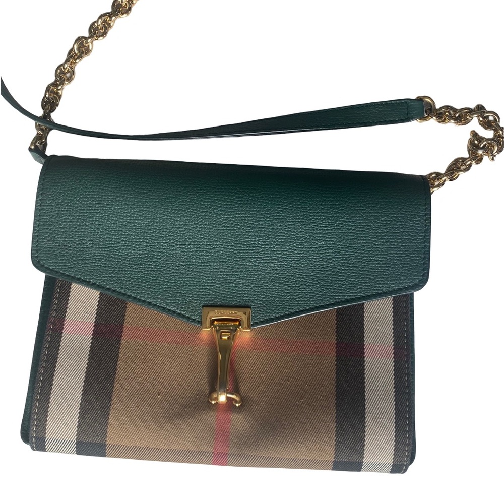 Burberry classic checker green leather gold chain strap bag